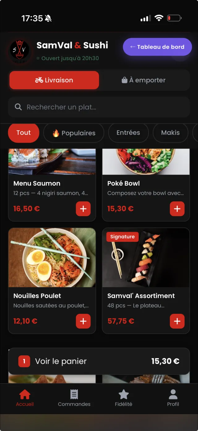 SamVal & Sushi restaurant ordering app — MF International Partners Phuket